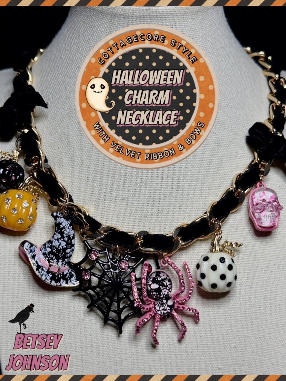 NWT Betsey Johnson Halloween Charm Necklace 2026 Cottagecore Curb Link Chain - Picture 4 of 12